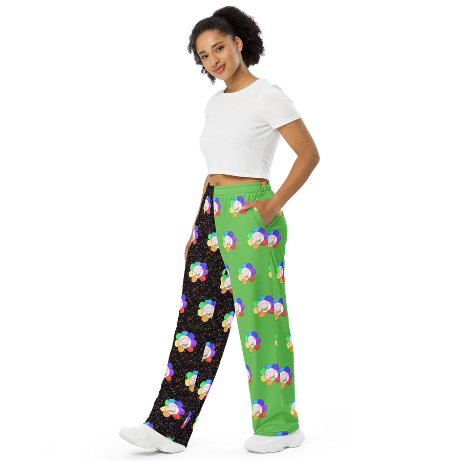 Split Green and Arcade All-Over Flower Unisex Wide-Leg Pants product image (1)