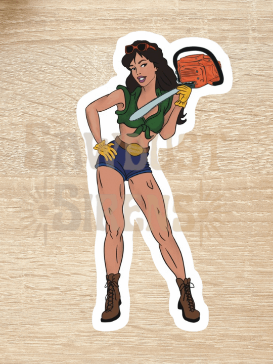 Brunette Chainsaw Betty Pinup Sticker product image (1)