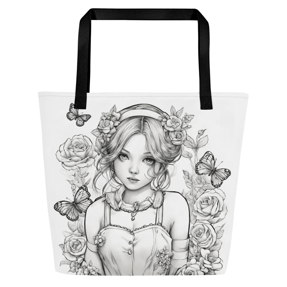 Monochrome Girl, Roses and Butterflies Design Tote Bag product image (4)