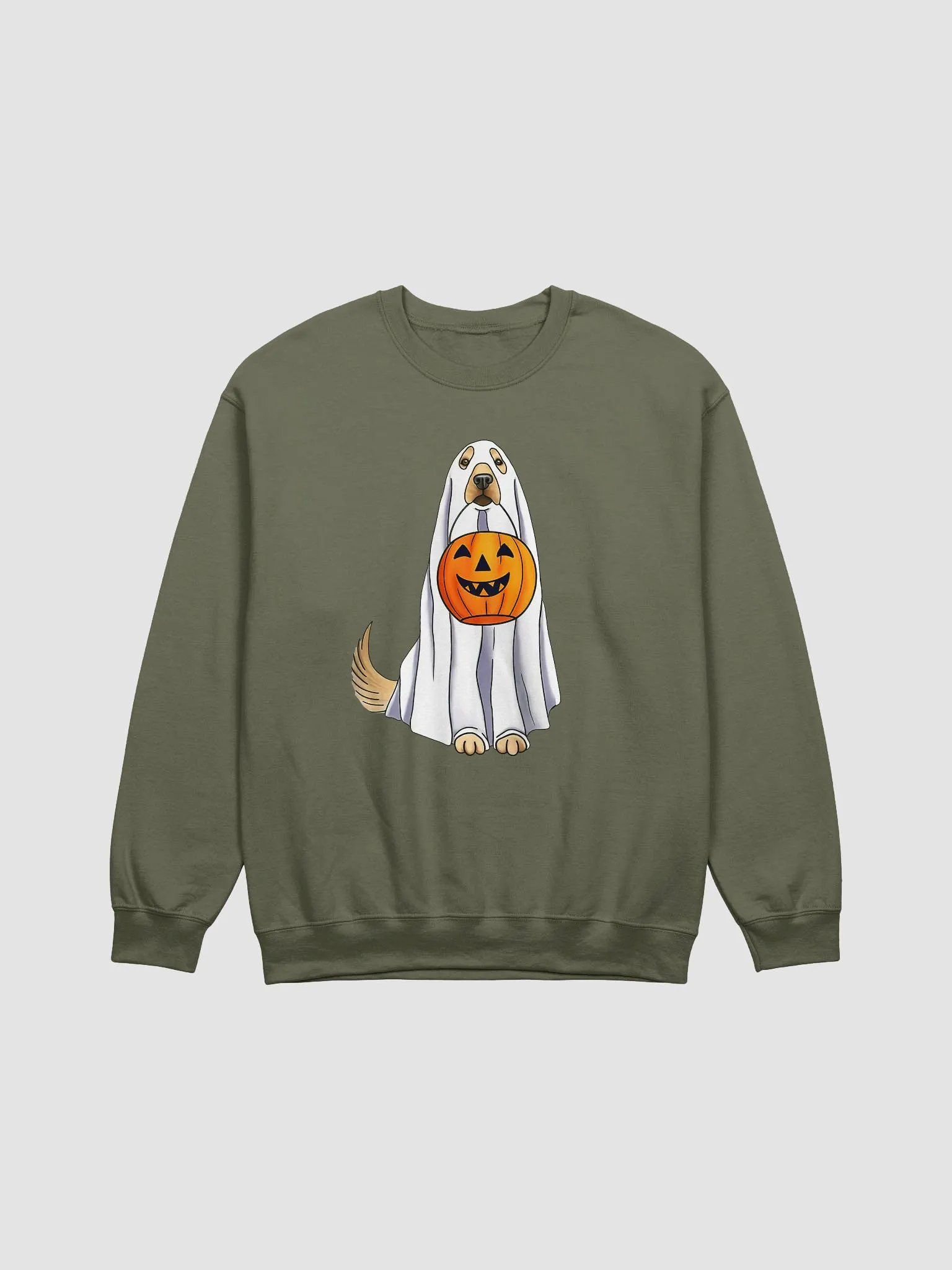 Funny Golden Retriever Halloween Sweatshirt | Cute Ghost Goldie Holding a Pumpkin Basket Halloween and Fall Shirt product image (21)
