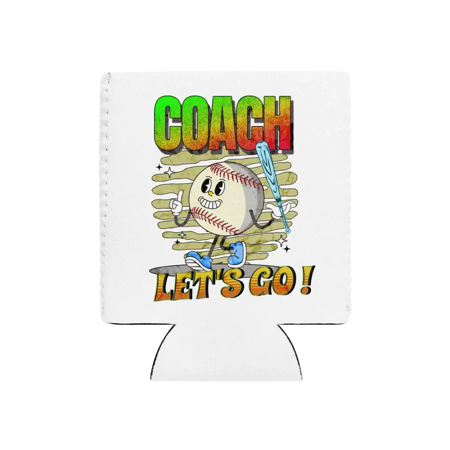 Retro Mascot Coach Lets Go Baseball Can Cooler product image (1)