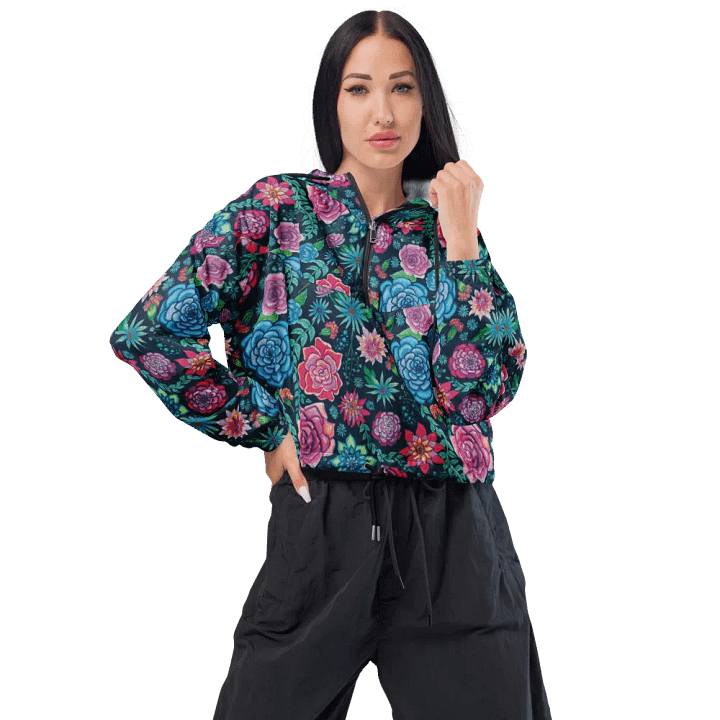 Bold Coastal Blooms | Women’s Cropped Windbreaker | Bold, Floral & Adventure-Ready product image (1)