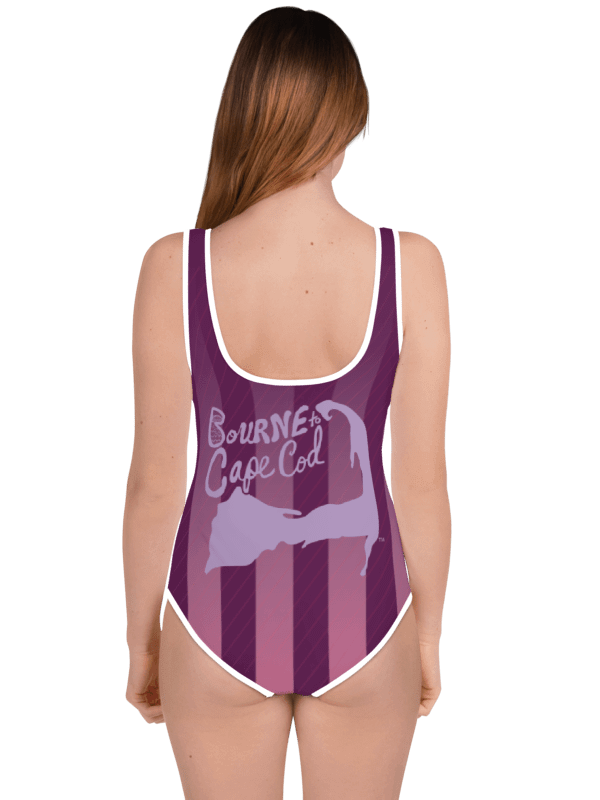 💖Girls' | Youth | BRN.2C.C.™ | Bold Purple Stripes Swimsuit with White Trim👙| Lavender Logos product image (4)