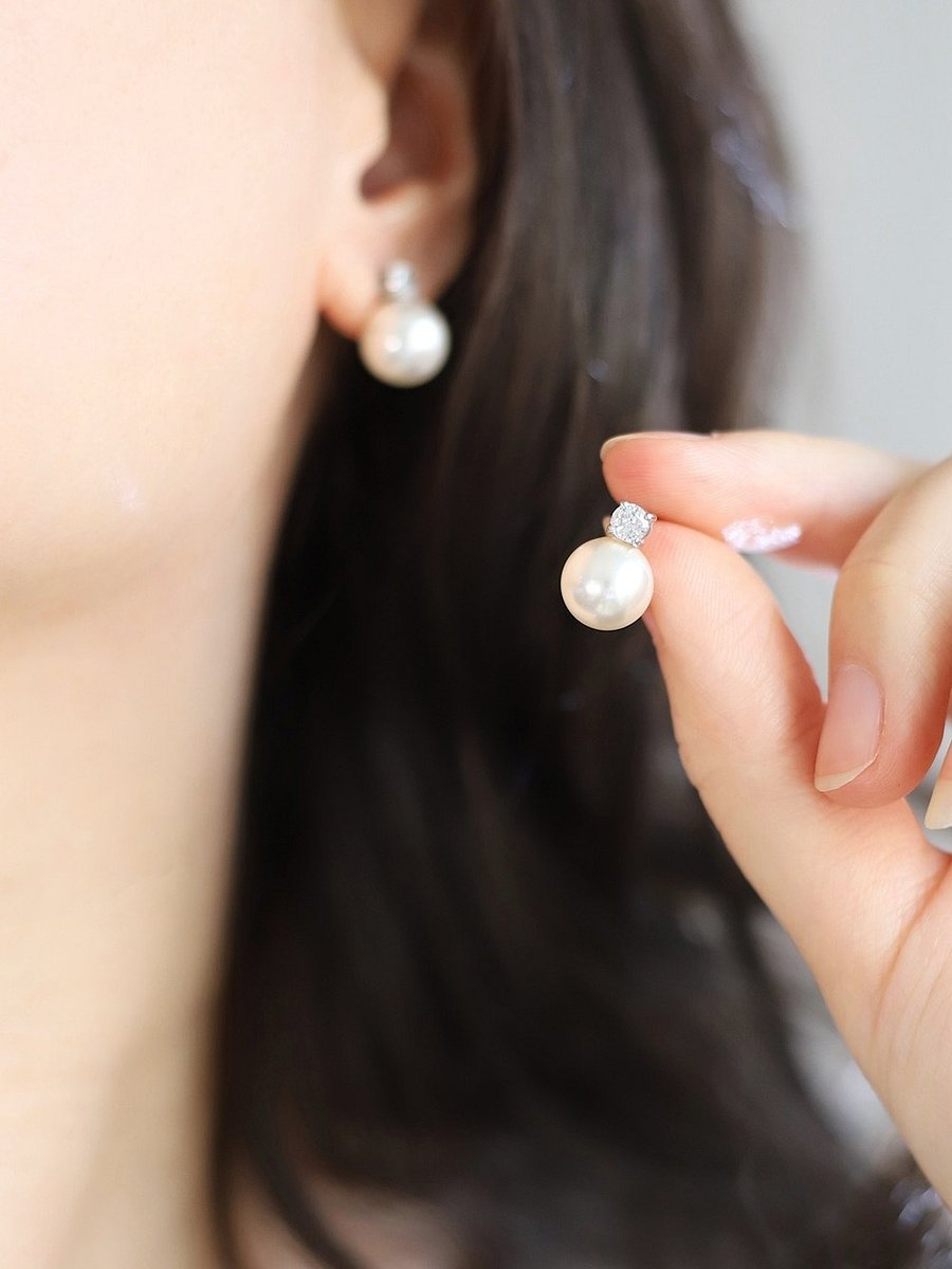 Pearl & Diamond Stud Earrings | Sterling Silver product image (12)