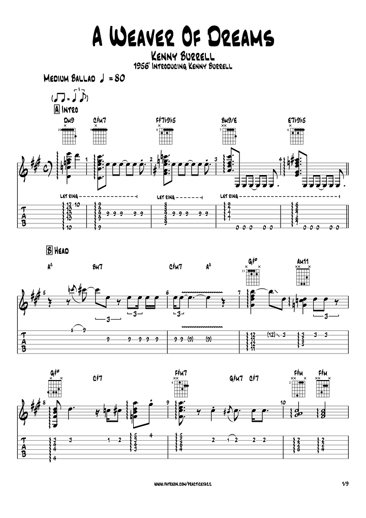 (Transcription GP) A Weaver of Dreams - Kenny Burrell product image (2)