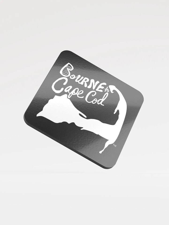 BOURNE to Cape Cod™ | Coastal Coaster | Glossed Cork | Eco-Friendly | Minimalist Coastal Decor | 3.74" Square | White Logo on Black product image (1)