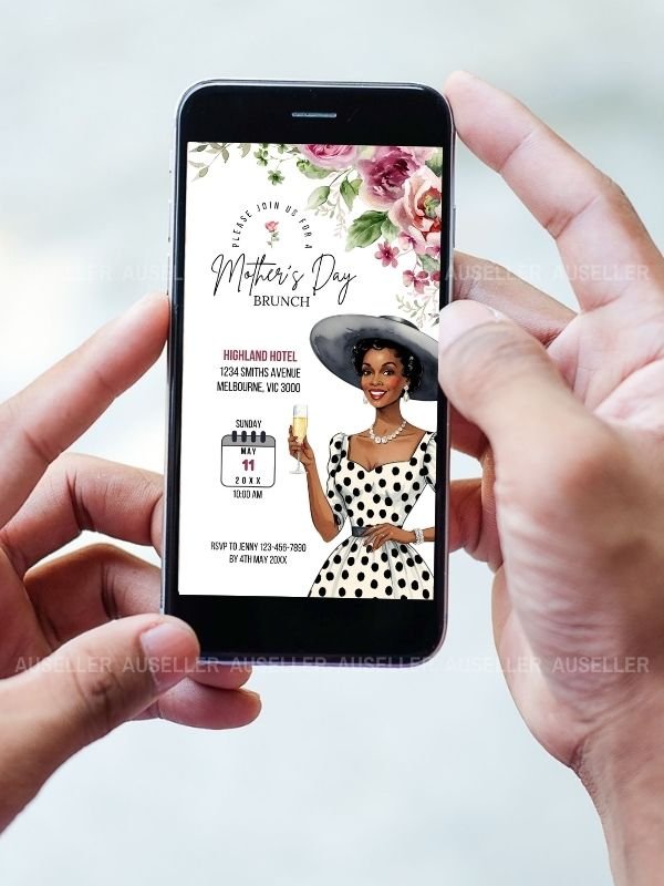 Mother's Day Brunch Invitation Bundle - Stylish Dark-skinned Lady Giving A Toast product image (8)
