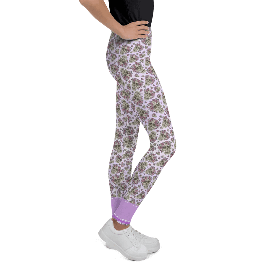 Smoky Lilac Skull & Rose Youth Leggings product image (5)
