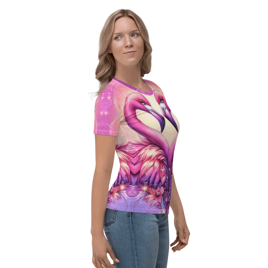 Flamingo Heart Embrace Tee - Whimsical Lovebird Art product image (4)