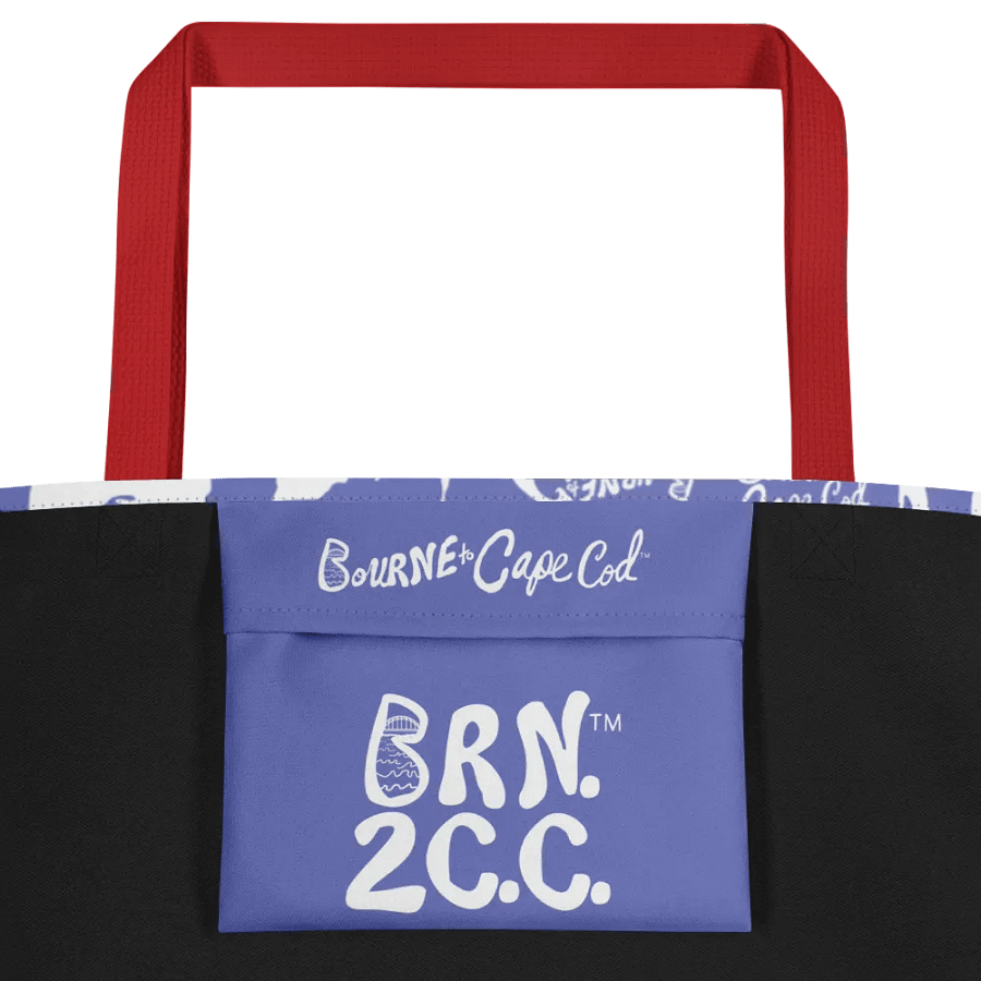 BOURNE to Cape Cod™ | Large Tote Bag with Pocket | Coastal Classic | All-Over Logo Print | White Logo Repeat on Slate Blue product image (3)