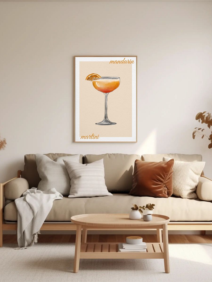 Mandarin Martini Cocktail Art Print - Watercolor Drink Illustration, Modern Bar Decor, Vibrant Kitchen Wall Art, Martini Lover Gift product image (2)