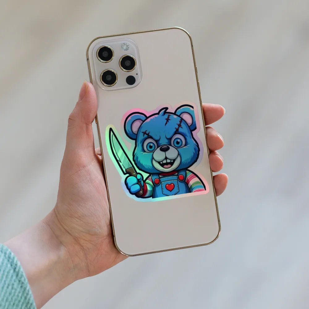 Menacing Blue Bear Holographic Sticker Sheet product image (8)