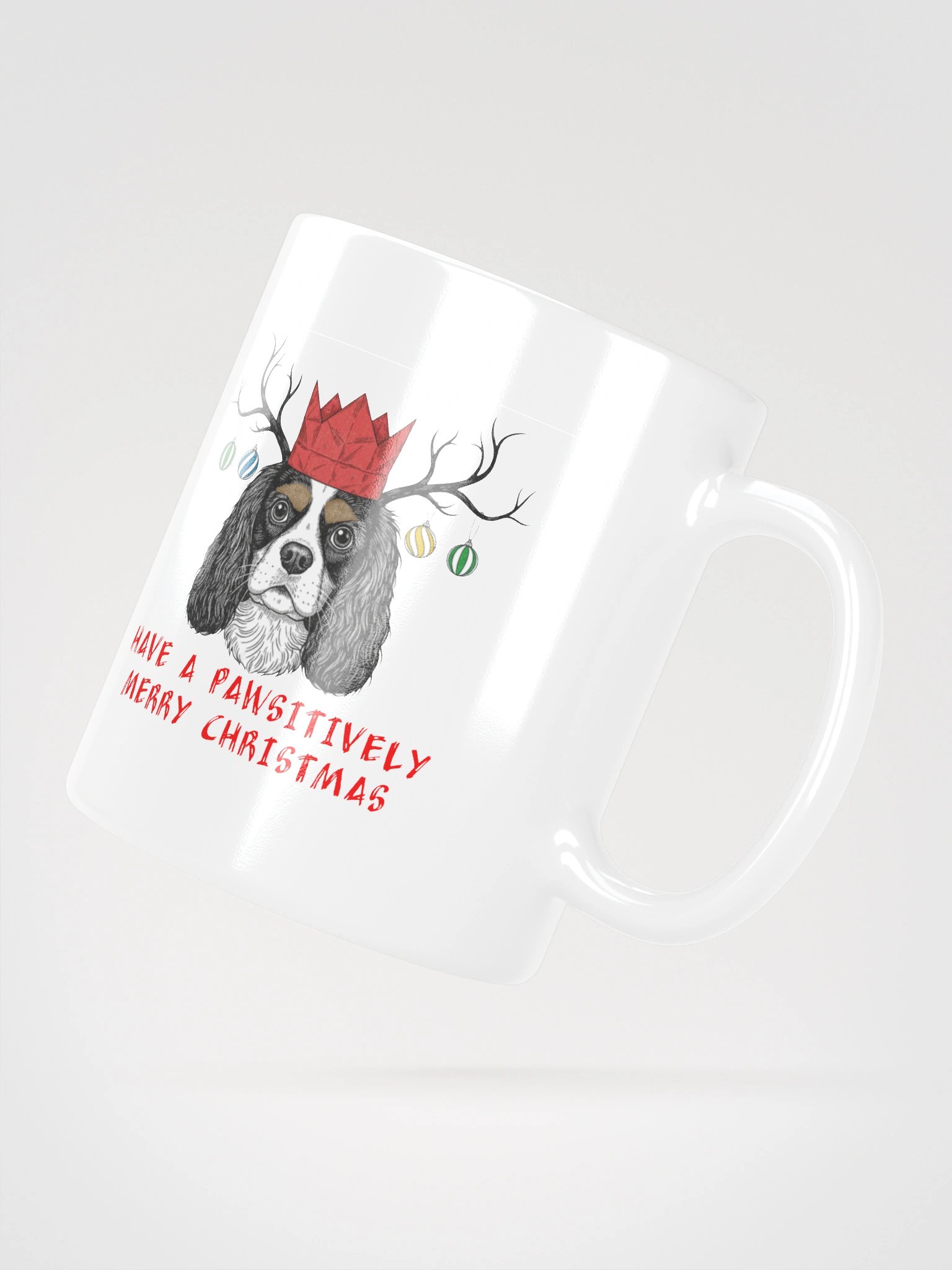 White Glossy Mug with Baxter Pawsitively Merry Christmas Line Art product image (3)