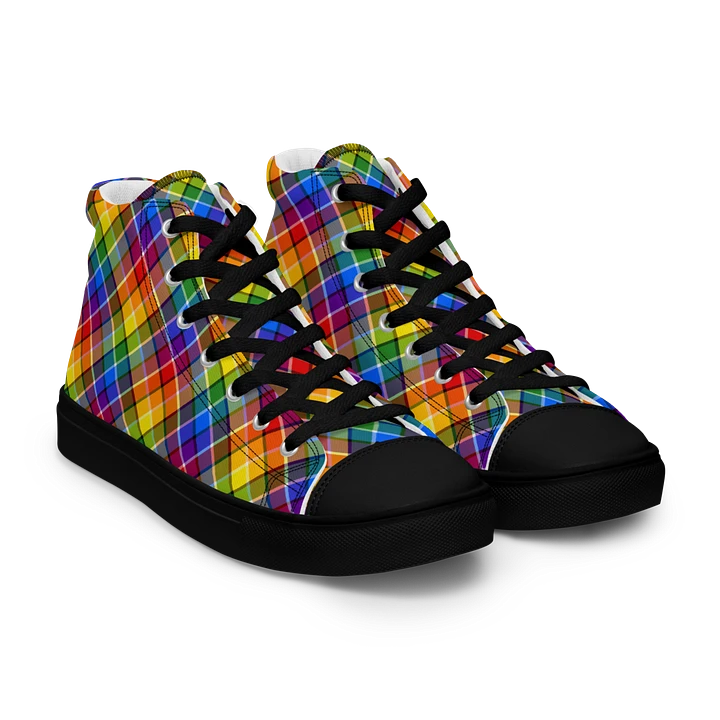 Bright Rainbow Plaid Men's High Top Shoes product image (1)