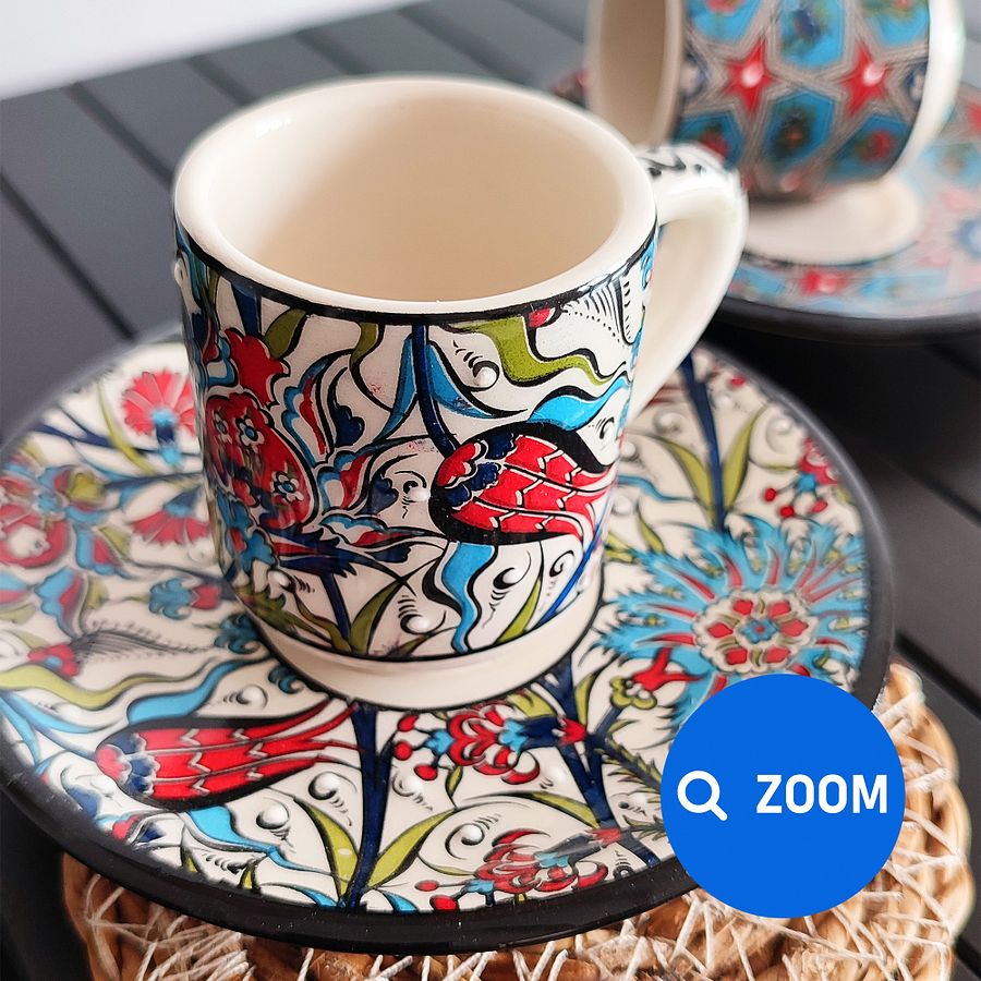 Ceramic coffee set (Iznik, white) — handmade pottery, Turkish ceramic product image (2)