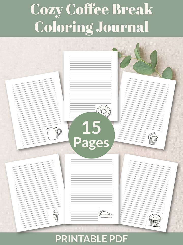Printable 15-Page Cozy Coffee Break Coloring Journal product image (1)