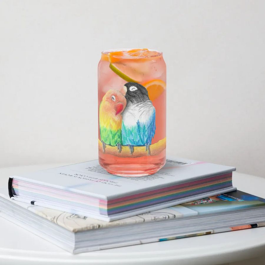 Lovebirds Drawing Glass Can Cup product image (34)