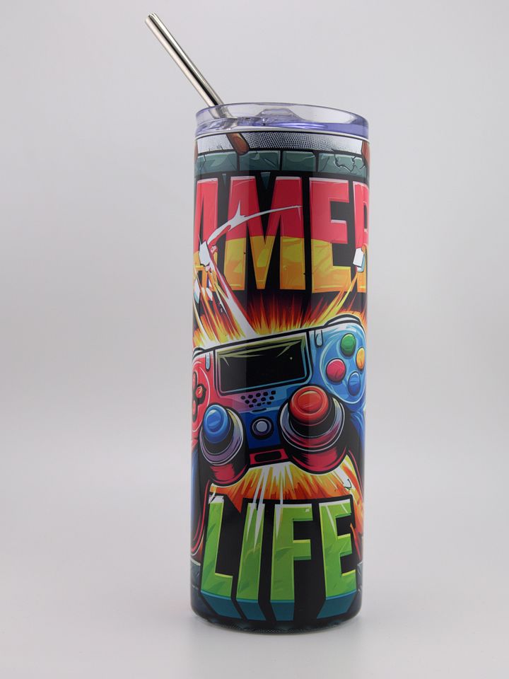 20oz Gamer Life Tumbler with Metal Straw product image (1)