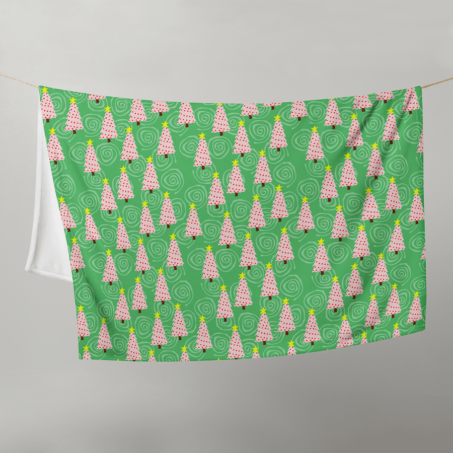 Pink Christmas Tree on Green with Swirls Soft Throw Blanket product image (6)