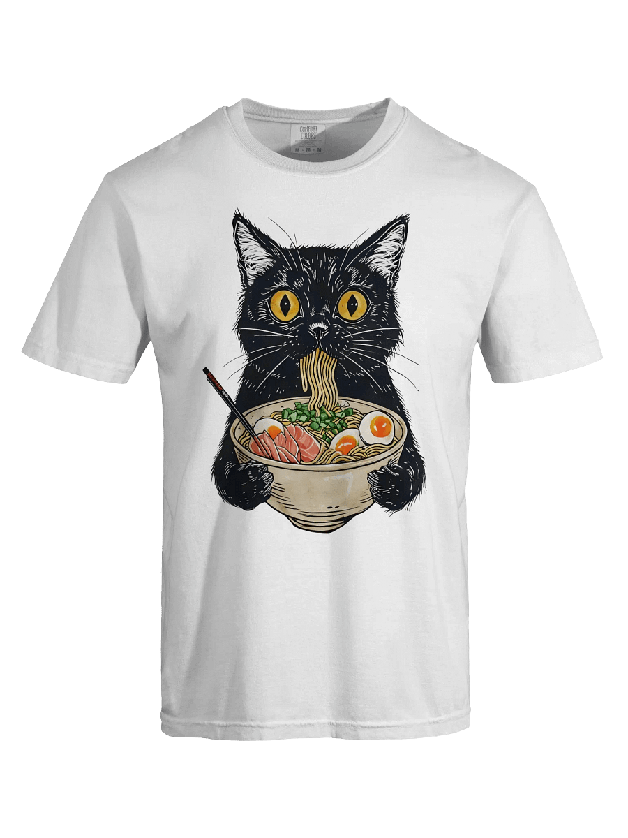 Ramen Eating Black Cat T-Shirt – Relaxed Fit Heavyweight Unisex Cotton T-Shirt product image (7)
