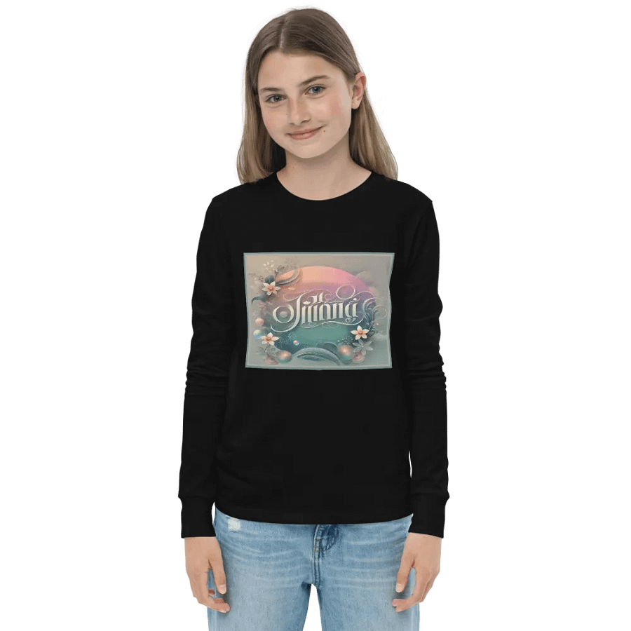Whimsical Floral Script Youth Long Sleeve T-Shirt product image (1)