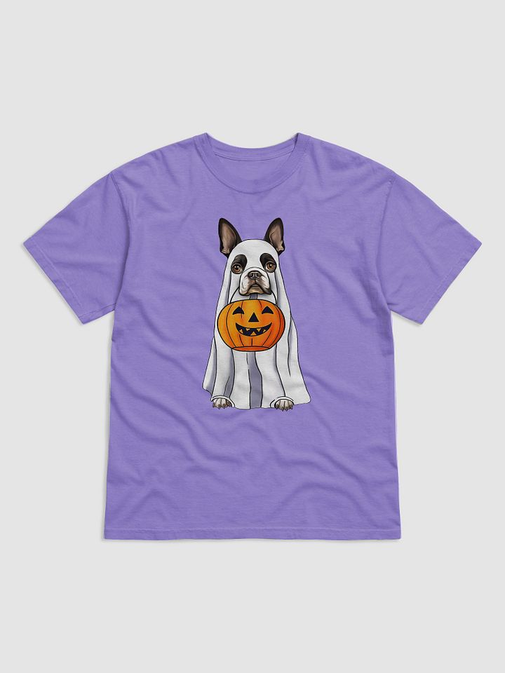 Boston Terrier Halloween Tee | Funny Fall & Halloween Boston Wearing a Ghost Costume with Pumpkin Basket product image (22)