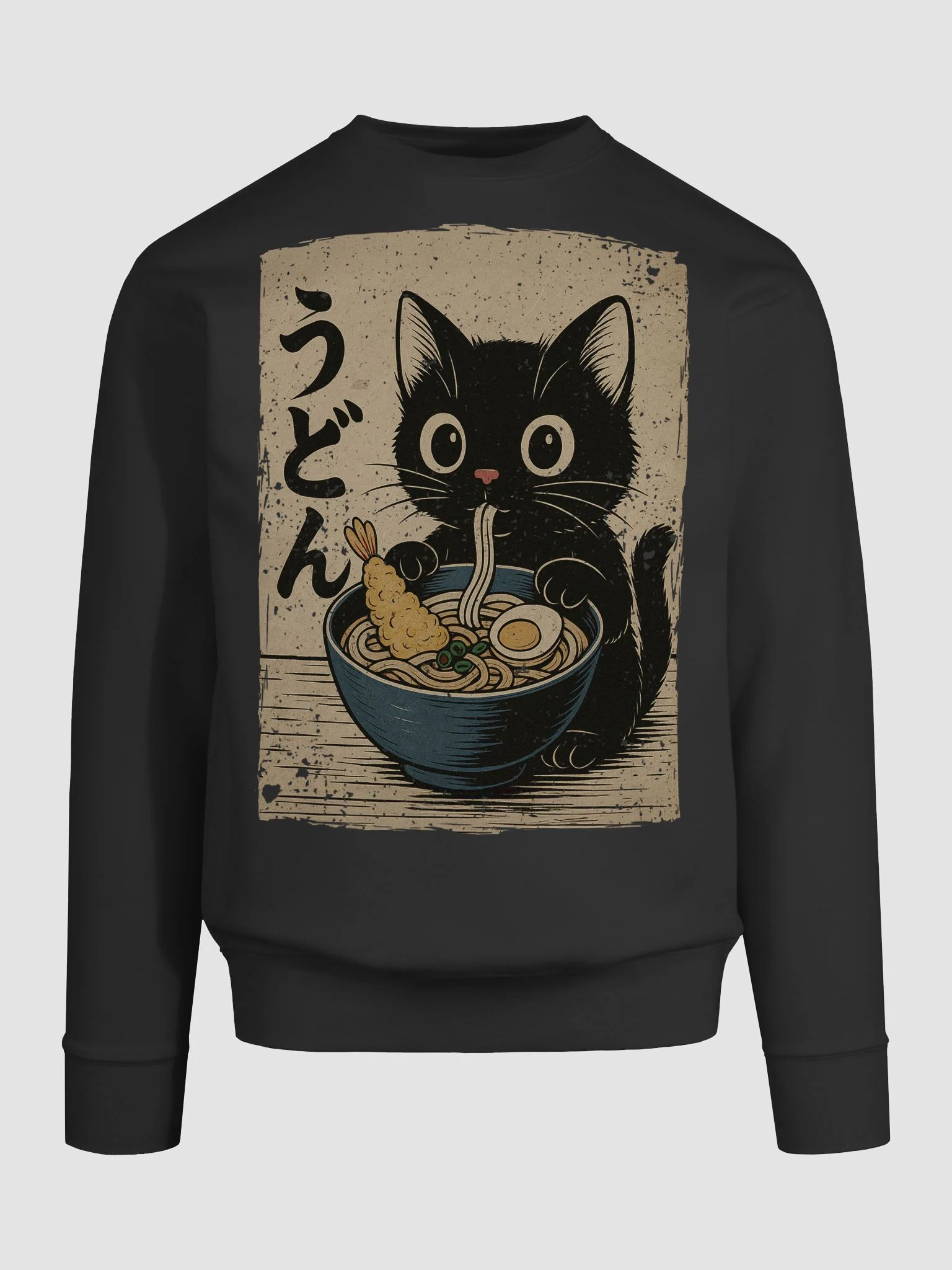 Black Cat Udon Ramen Traditional Japanese Retro Noodle Art Sweatshirt product image (50)