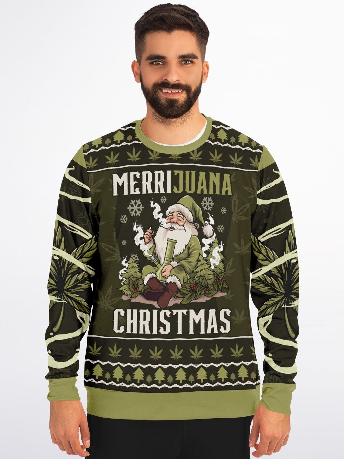 Merrijuana Christmas Sweater | Funny W**d Santa Holiday Sweatshirt | 420 Festive Outfit | Stoner Christmas Winter Outfit product image (1)