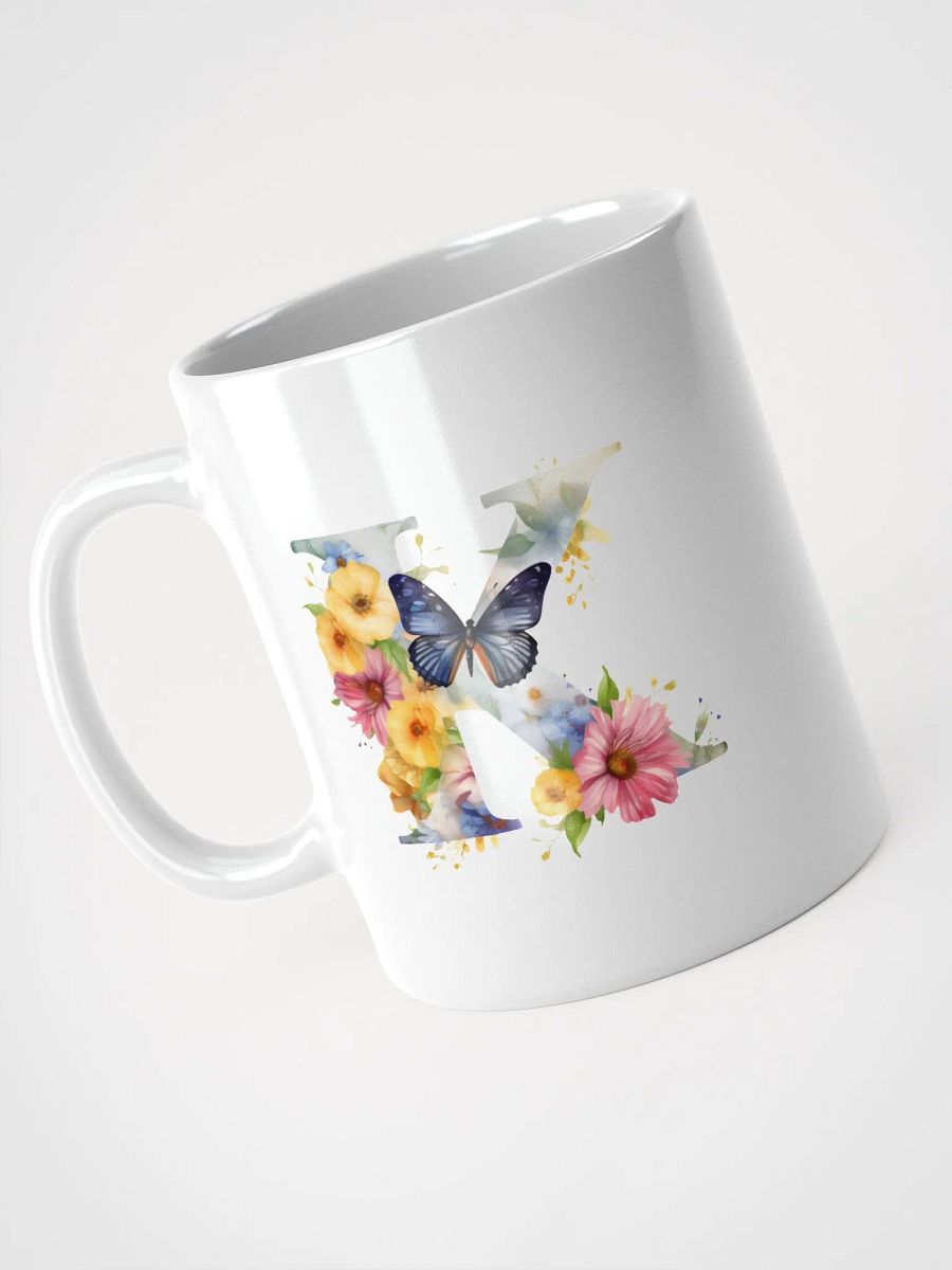 Letter K Monogram Floral Fantasy White Glossy Mug product image (7)