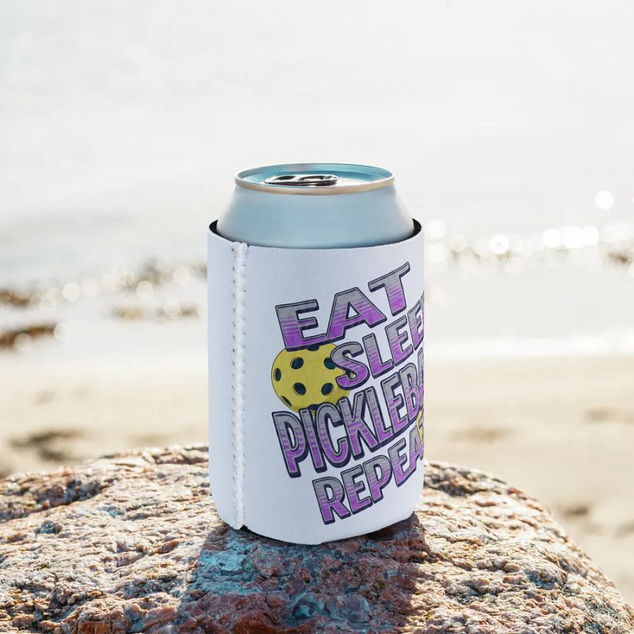 Eat Sleep Pickleball Repeat Angle Gradient Purple Can Cooler product image (9)