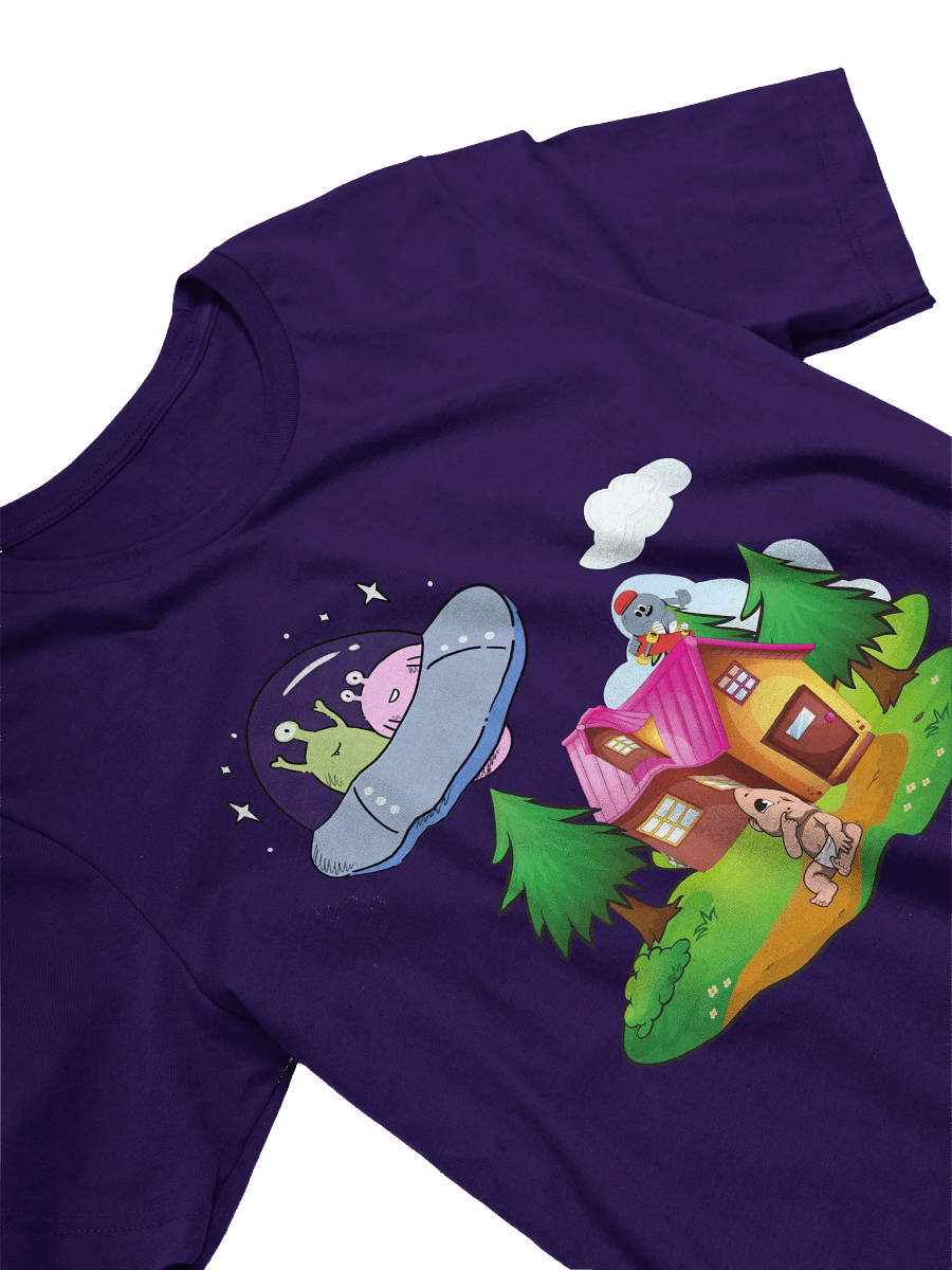 Funny Baby & Alien UFO Encounter Tee - Outer Space Cartoon T-Shirt, Sci-Fi Graphic Gift, Unisex Shirt, Heavy Cotton Top, Pregnancy Gift Tee product image (48)