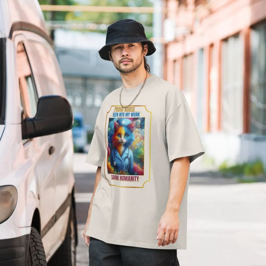 Whimsical Nurse Cat Oversized Tee product image (34)