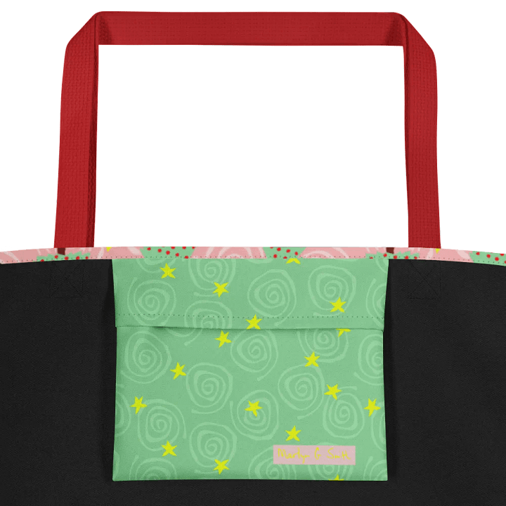 Green Christmas Trees on Christmas Pink with Swirls – Large Tote Bag product image (2)