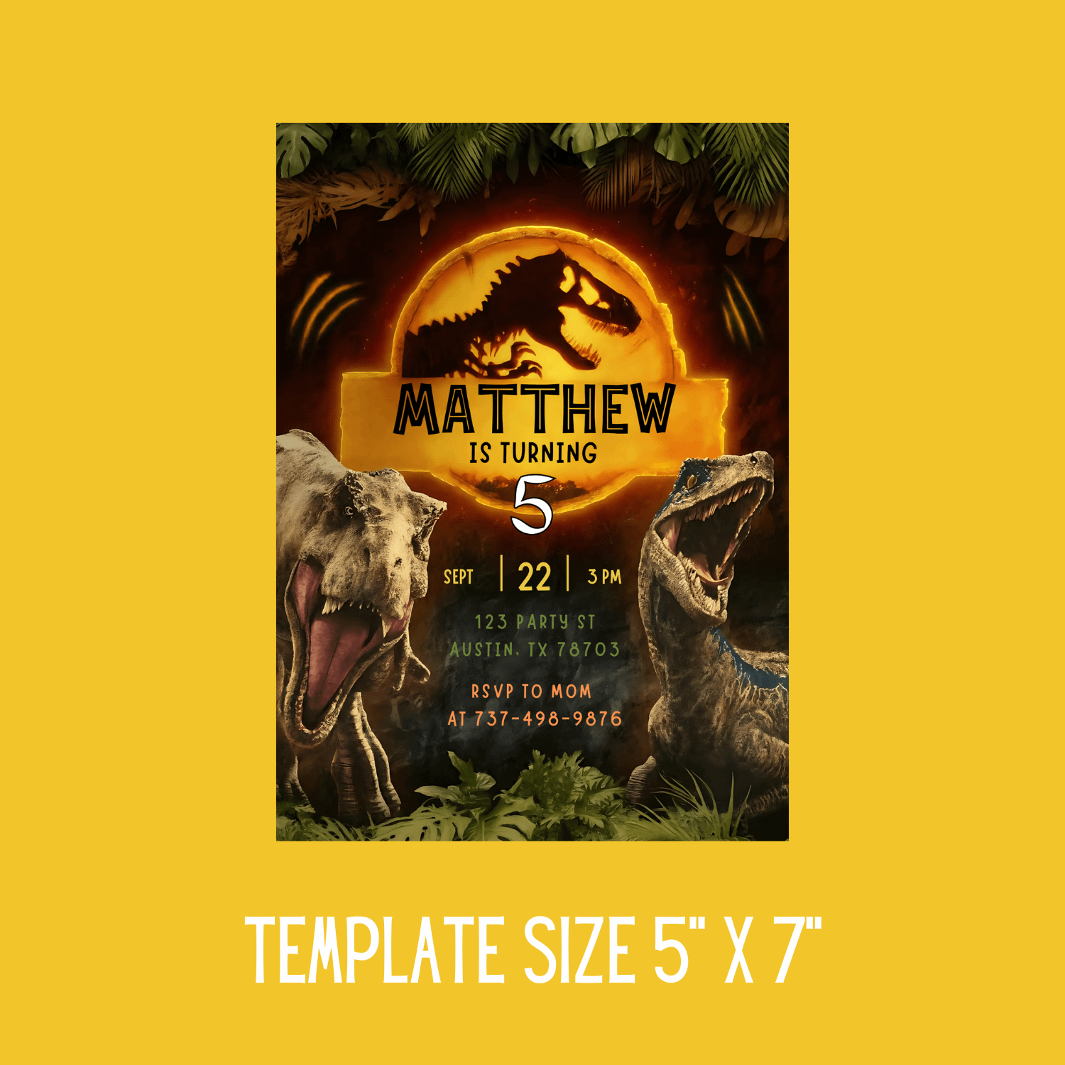 Jurassic Park Birthday Invitation 5x7 | Dinosaur Party Invite | Editable Canva Template | T-Rex Digital & Printable Dino Birthday product image (3)