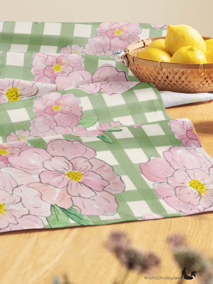 Gingham Blossoms Pink Flowers on Gingham Table Runner product image (6)