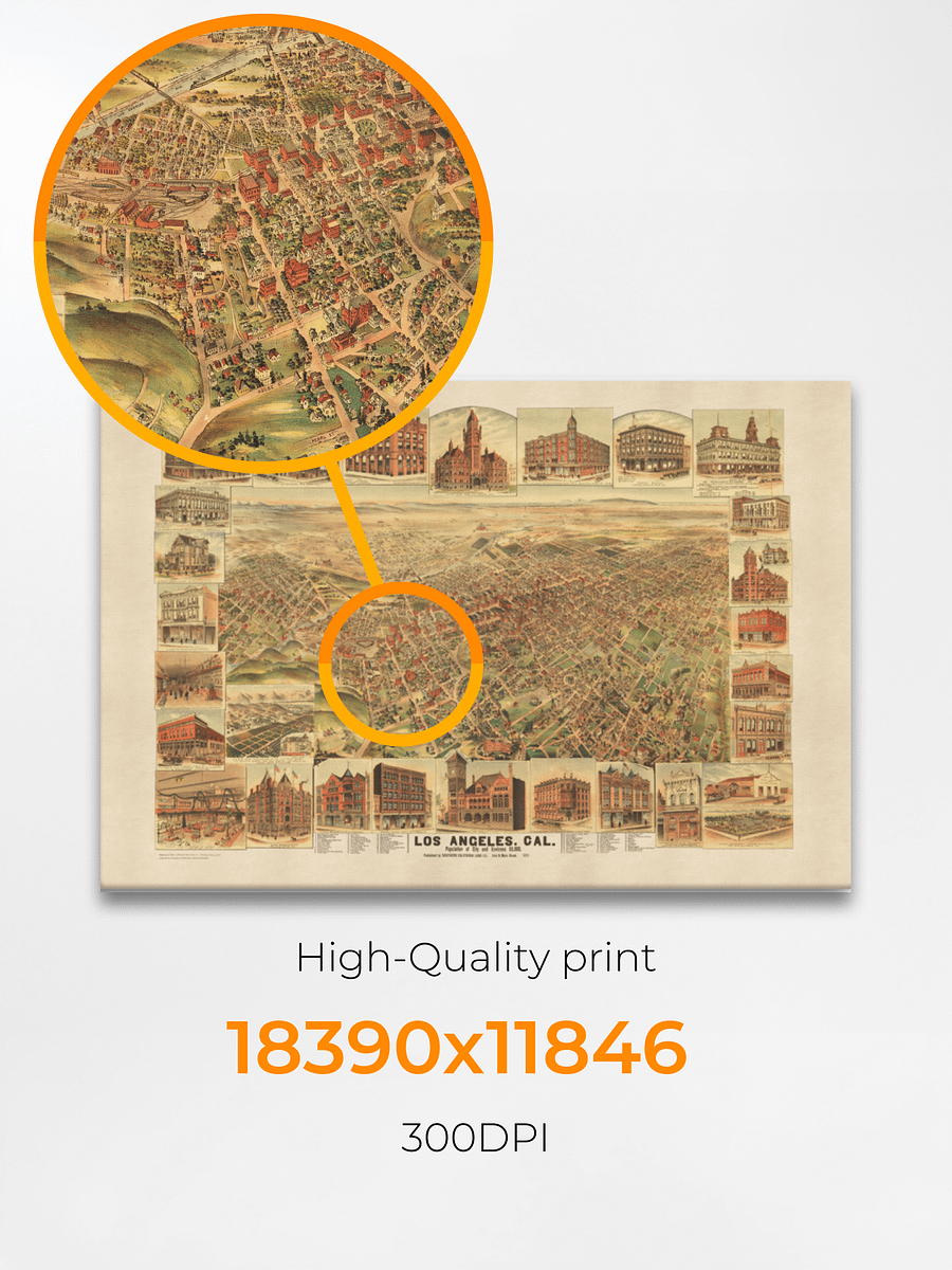 Los Angeles 1891 Canvas Print – Hand-Drawn Historic City Map product image (4)