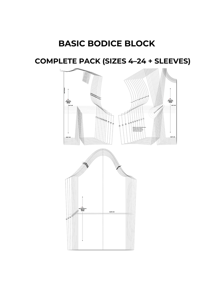Bodice Block Sewing Pattern Bundle – UK Sizes 4–24 (PDF) product image (1)
