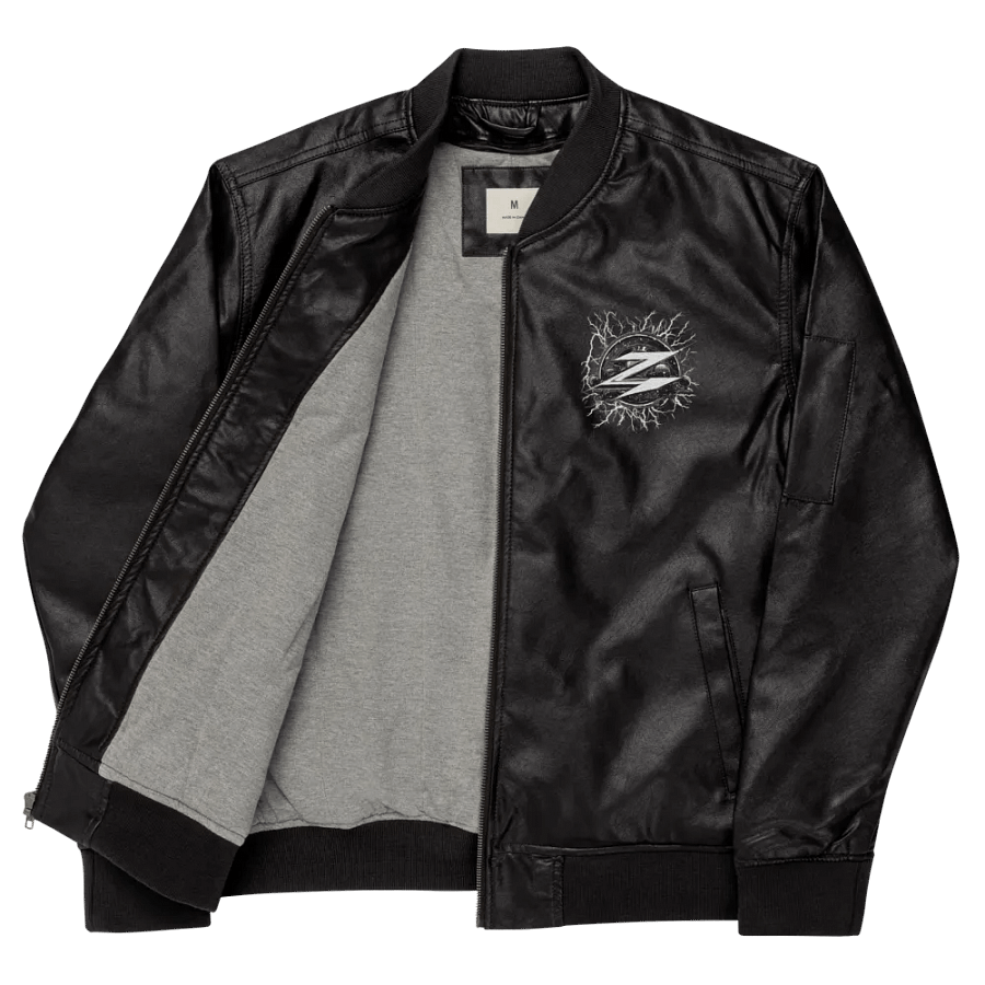 Z Weather Lightning Embroidery Logo Faux Leather Bomber Jacket product image (9)