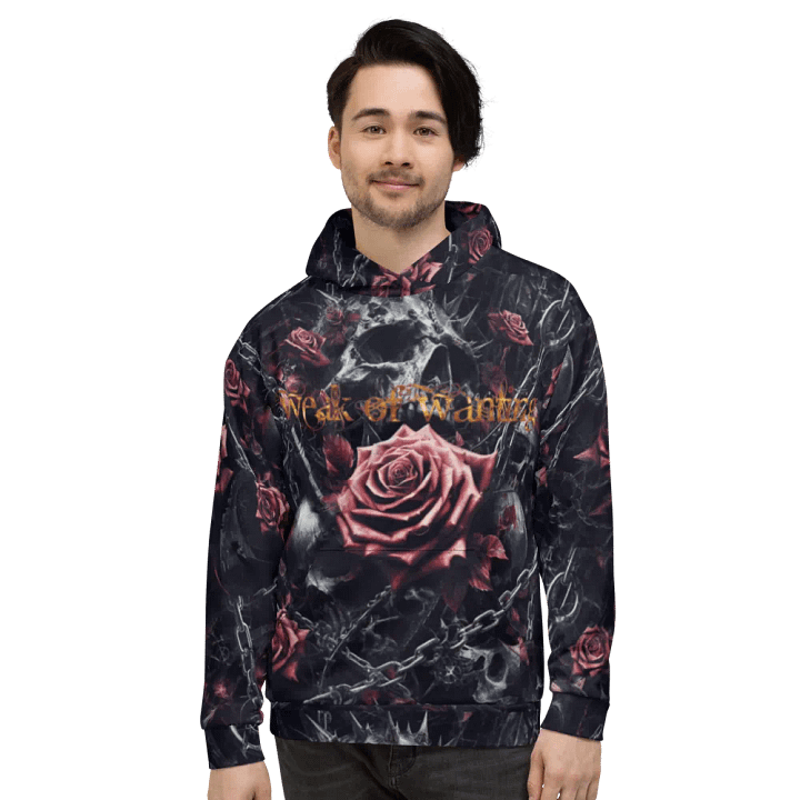 Weak Of Wanting Gothic Skull & Roses Fire Logo Hoodie (Front, Back & Sleeve Print) product image (1)