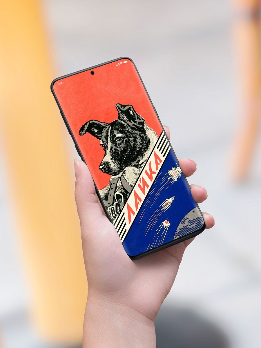 Phone Wallpaper: Laika, first space dog, USSR / Soviet vintage space poster — Instant digital download, mobile wallpaper, Laika wallpaper product image (5)