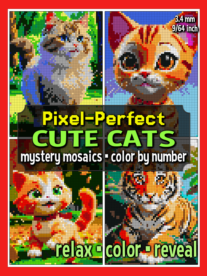 Pixel-Perfect Cute Cats Mystery Mosaic Color By Number: Pixel Art Digital Coloring Book with 36 Illustrations product image (1)