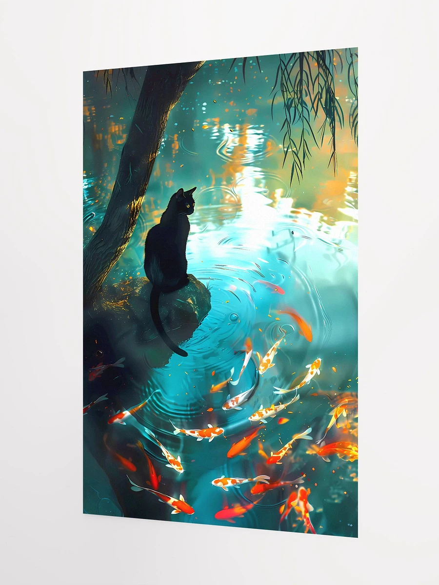 Black Cat Sits by a Koi Pond Matte Poster product image (5)
