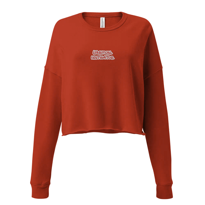 HABITUAL INSTIGATOR (red & white) embroidered fleece crop crew product image (1)