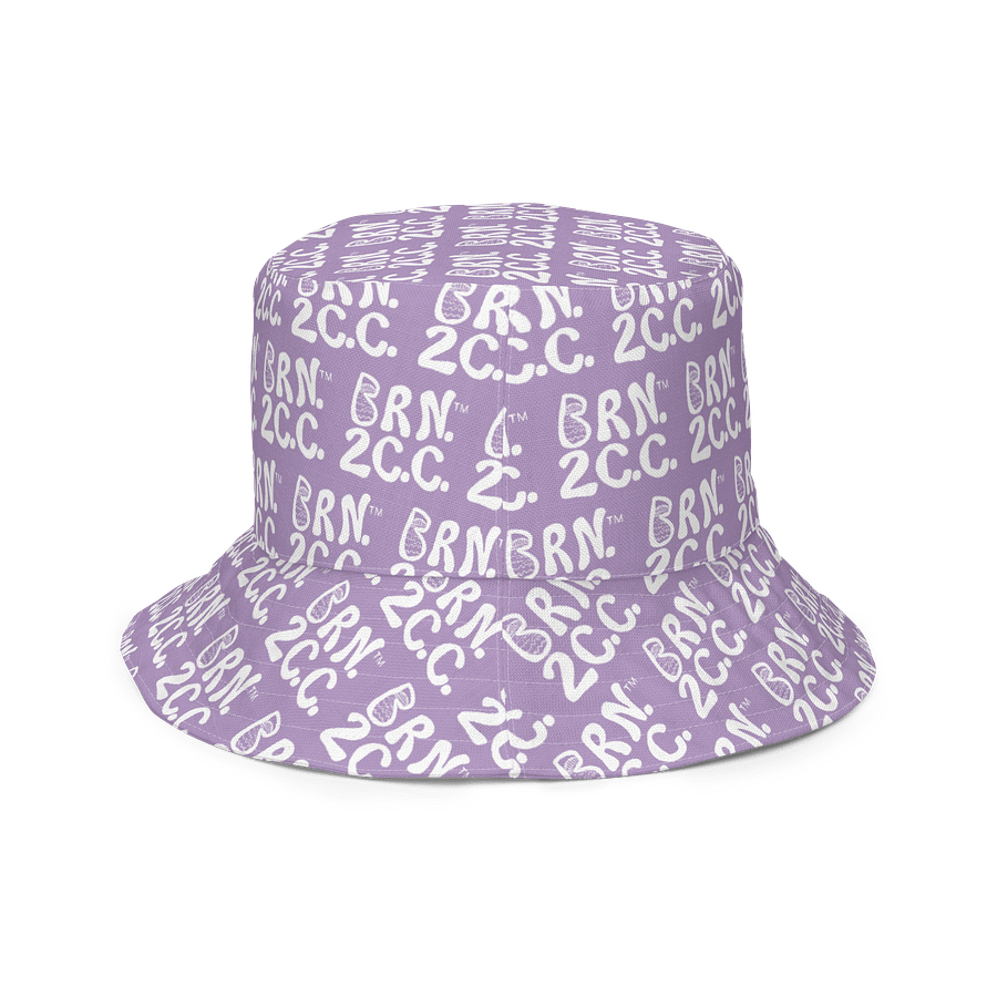 Adults Unisex | Reversible Bucket Hat | BOURNE to Cape Cod™ x BRN.2C.C.™ All-Over Logo Print | Coastal Style Sun Hat | East Side Lavender & White product image (4)