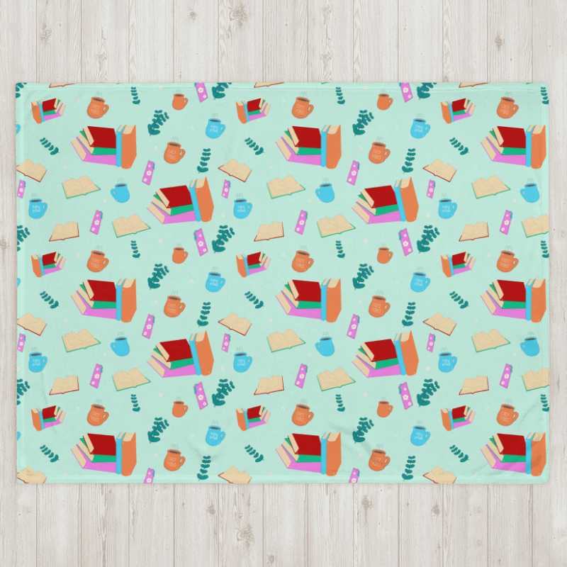 Cozy Book Lovers Pattern Throw Blanket- Mint Background product image (3)