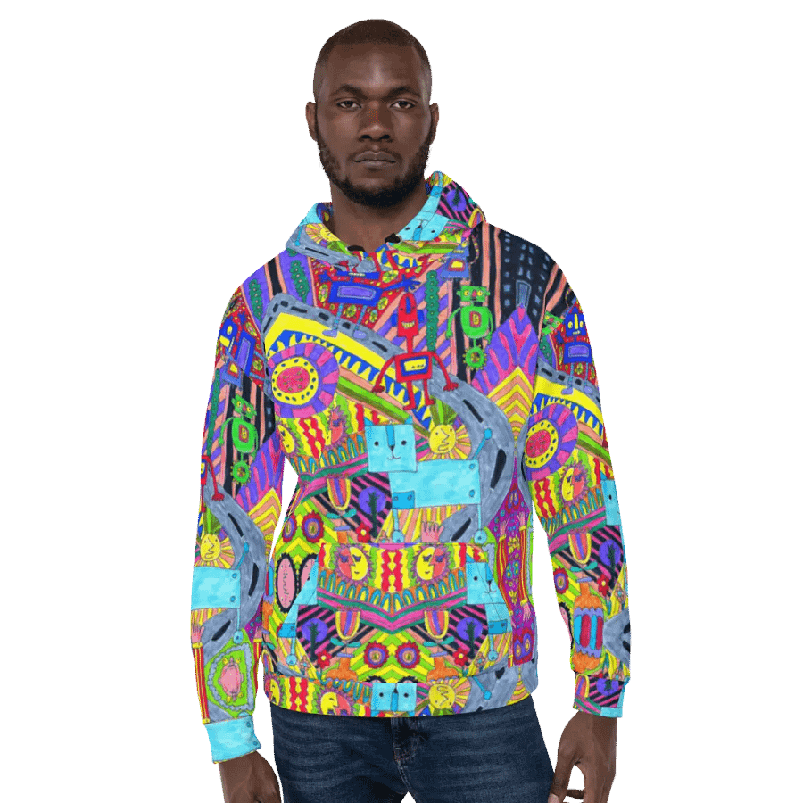 Abstract Colourful Doodle Robots Unisex Pull Over Hoodie product image (6)