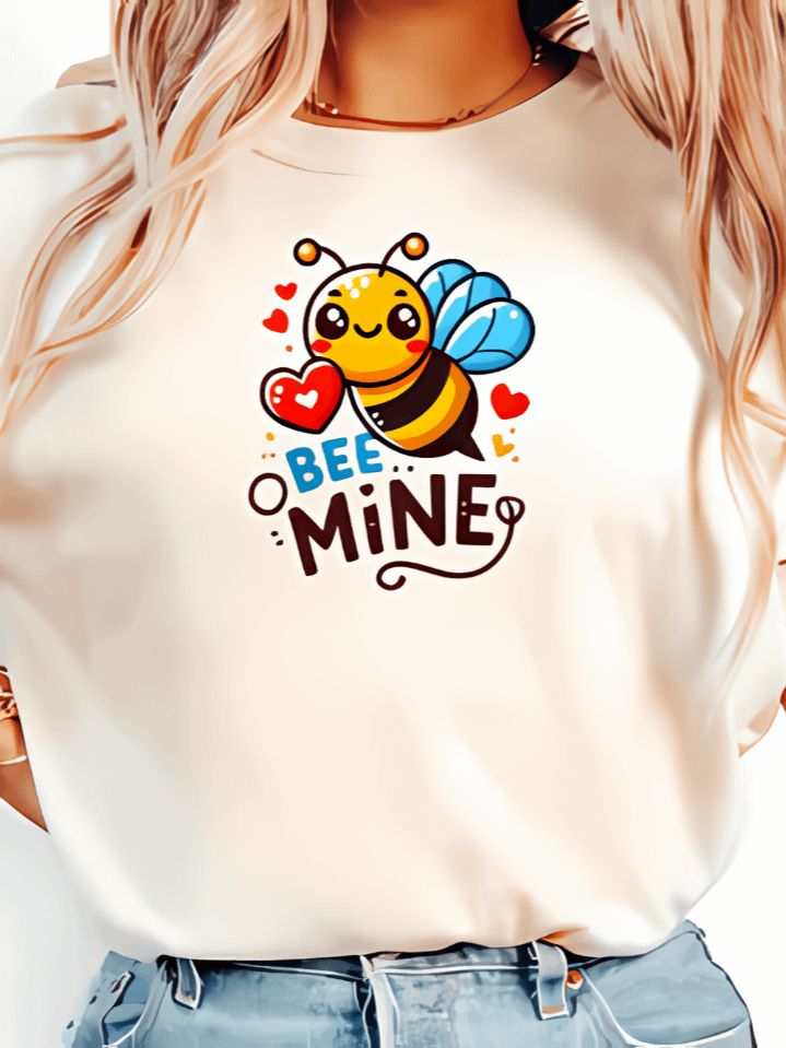 Bee Mine Valentine T-Shirt Design – adorable bee with heart graphic, 300 DPI PNG, instant digital download, perfect Valentine’s gift for her product image (1)
