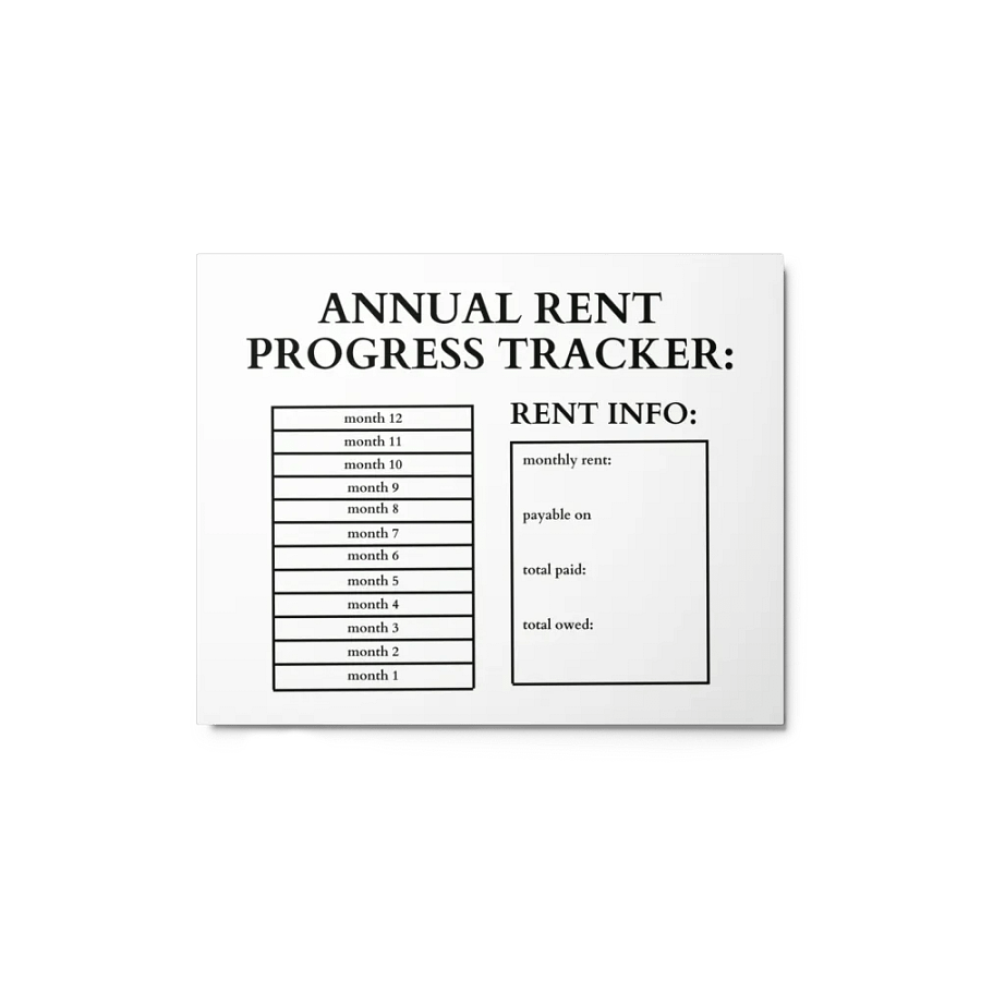 HIGHFALUTIN ANNUAL RENT TRACKER (black design 1) product image (1)