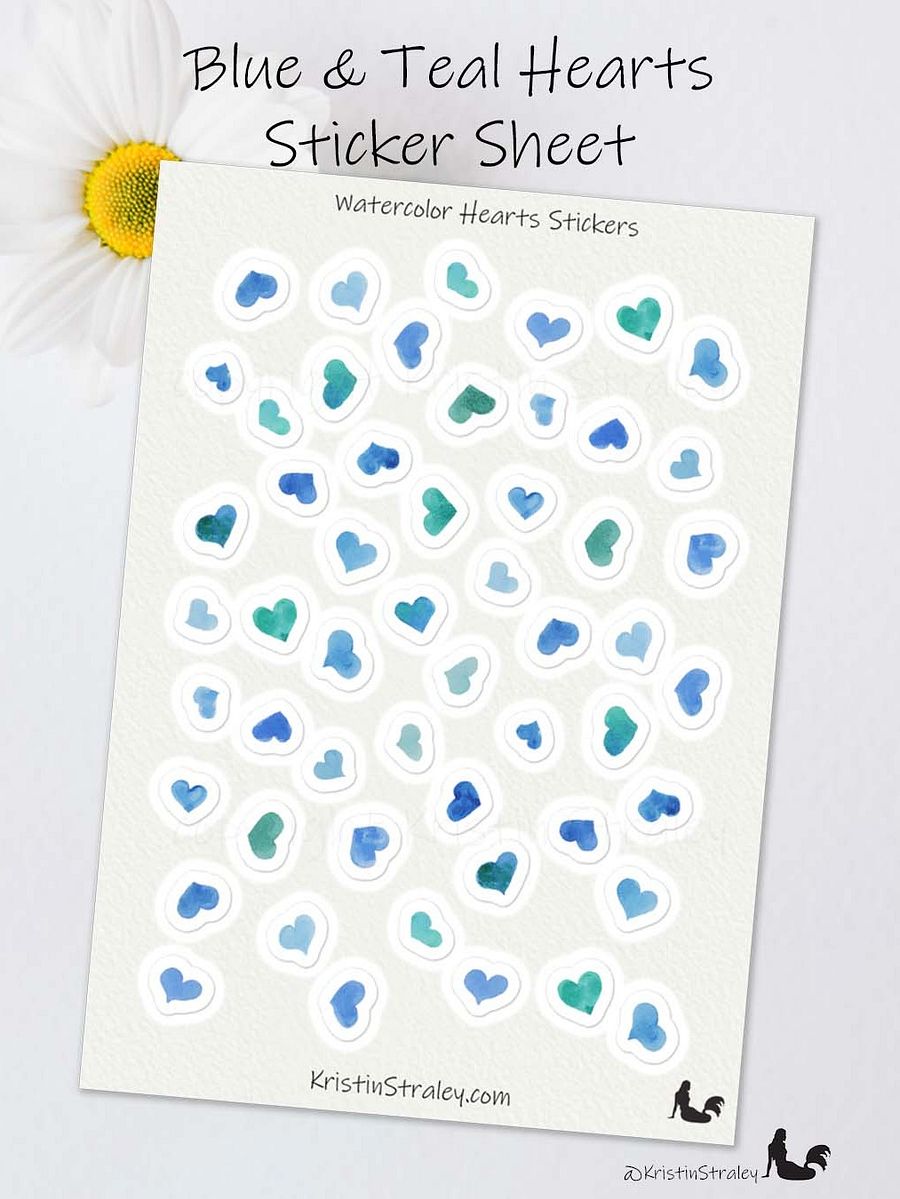 Blue Watercolor Hearts Sticker Sheet product image (1)