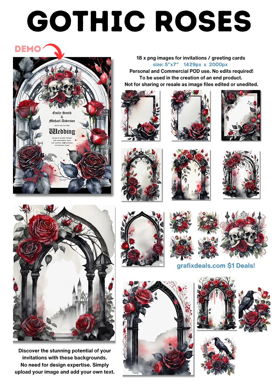 Gothic Red White and Blue Roses - 3 Bundles product image (3)